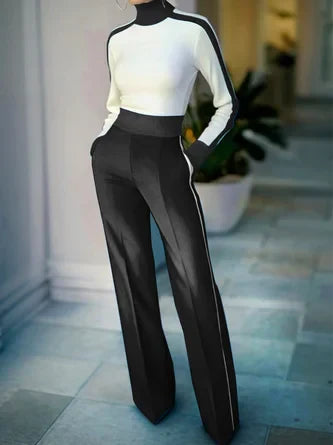 Conjunto De Dos Piezas Con Top De Cuello Alto Y Pantalón Acampanado Para Mujer | Ideal Para Uso Diario