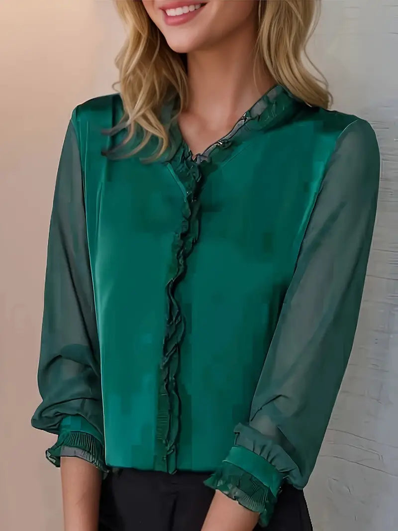Blusa Con Volantes Y Mangas Largas Para Mujer | Ideal Para Uso Diario Y Eventos