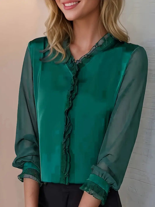 Blusa Con Volantes Y Mangas Largas Para Mujer | Ideal Para Uso Diario Y Eventos