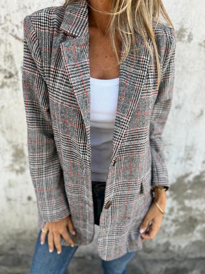 Blazer De Corte Recto Con Botones Y Motivo Príncipe De Gales Para Mujer | Ideal Para Trabajo O Uso Diario