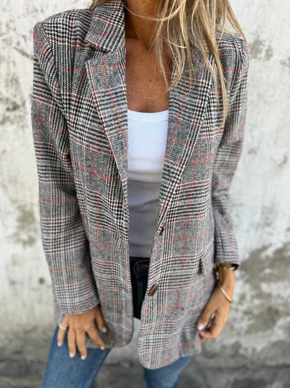Blazer De Corte Recto Con Botones Y Motivo Príncipe De Gales Para Mujer | Ideal Para Trabajo O Uso Diario