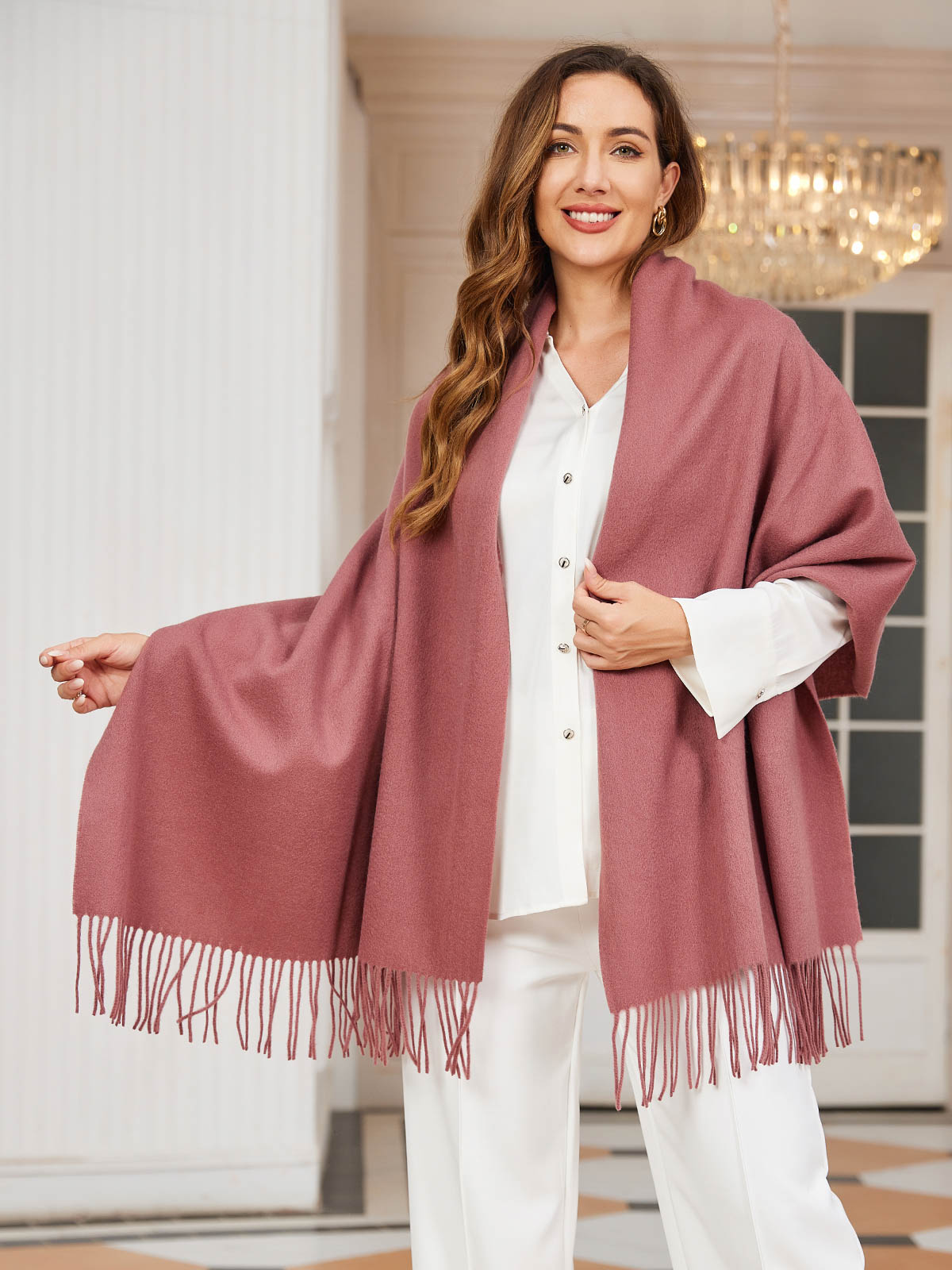 Bufanda de Formato Grande con Flecos para Mujer | Ideal para Otoño e Invierno