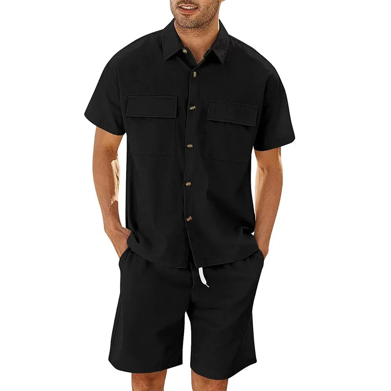 Conjunto Dos Piezas con Camisa de Manga Corta y Short con Cintura Elástica para Adultos | Ideal para Uso Diario