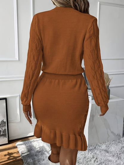 Conjunto De Dos Piezas Con Parte Superior De Manga Larga Y Falda Para Mujer | Ideal Para Uso Diario Y Salidas Informales
