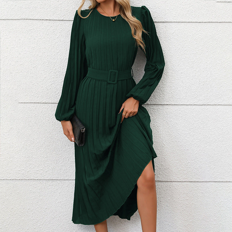 Vestido Midi con Cintura Ceñida y Mangas Ligeramente Abullonadas para Mujer | Ideal para Ceremonias y Ocasiones Especiales