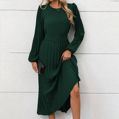Vestido Midi con Cintura Ceñida y Mangas Ligeramente Abullonadas para Mujer | Ideal para Ceremonias y Ocasiones Especiales