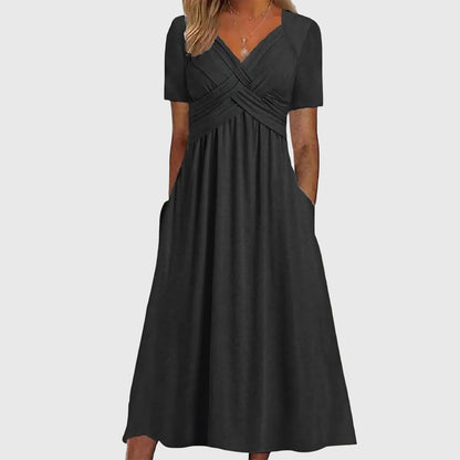 Vestido Midi Con Corte Fluido Y Escote En V Para Mujer | Ideal Para Días Cálidos Y Uso Diario