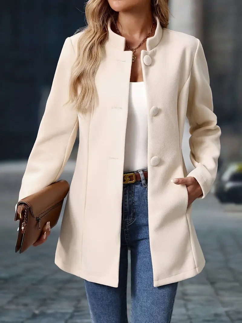 Blazer Sin Cuello Con Cierre De Botones Y Largo Medio Para Mujeres | Ideal Para Uso Diario O Entornos Formales