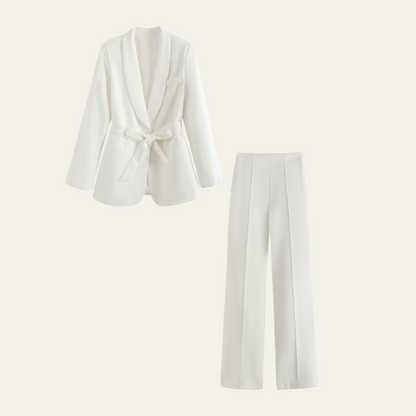 Conjunto De Dos Piezas Con Blazer Ceñido Y Pantalón De Corte Recto Para Mujer | Ideal Para Uso Profesional Y Diario