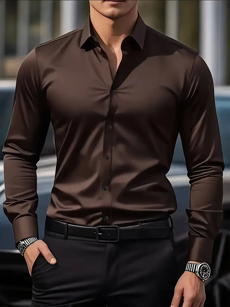 Camisa De Manga Larga Con Cierre De Botones Para Hombres | Ideal Para Uso Diario Y Ocasiones Formales