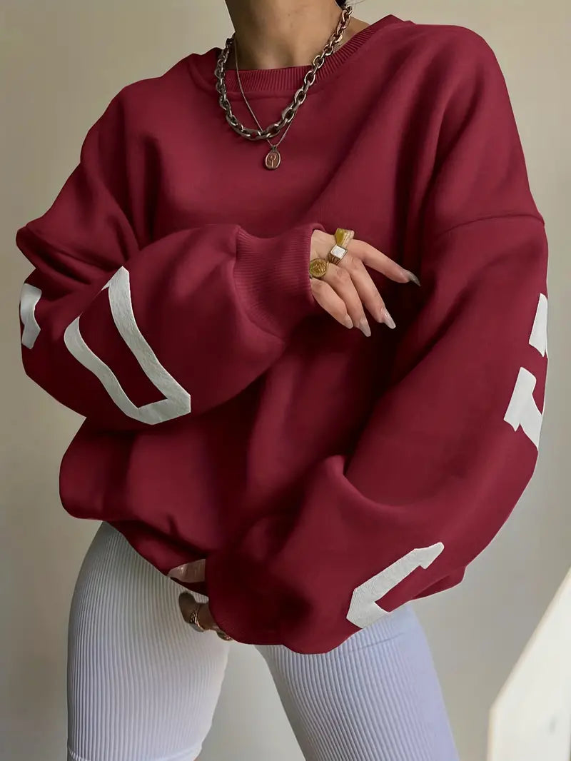 Jersey Oversize con Estampado en las Mangas para Mujer | Ideal para Días Relajados o Uso Diario
