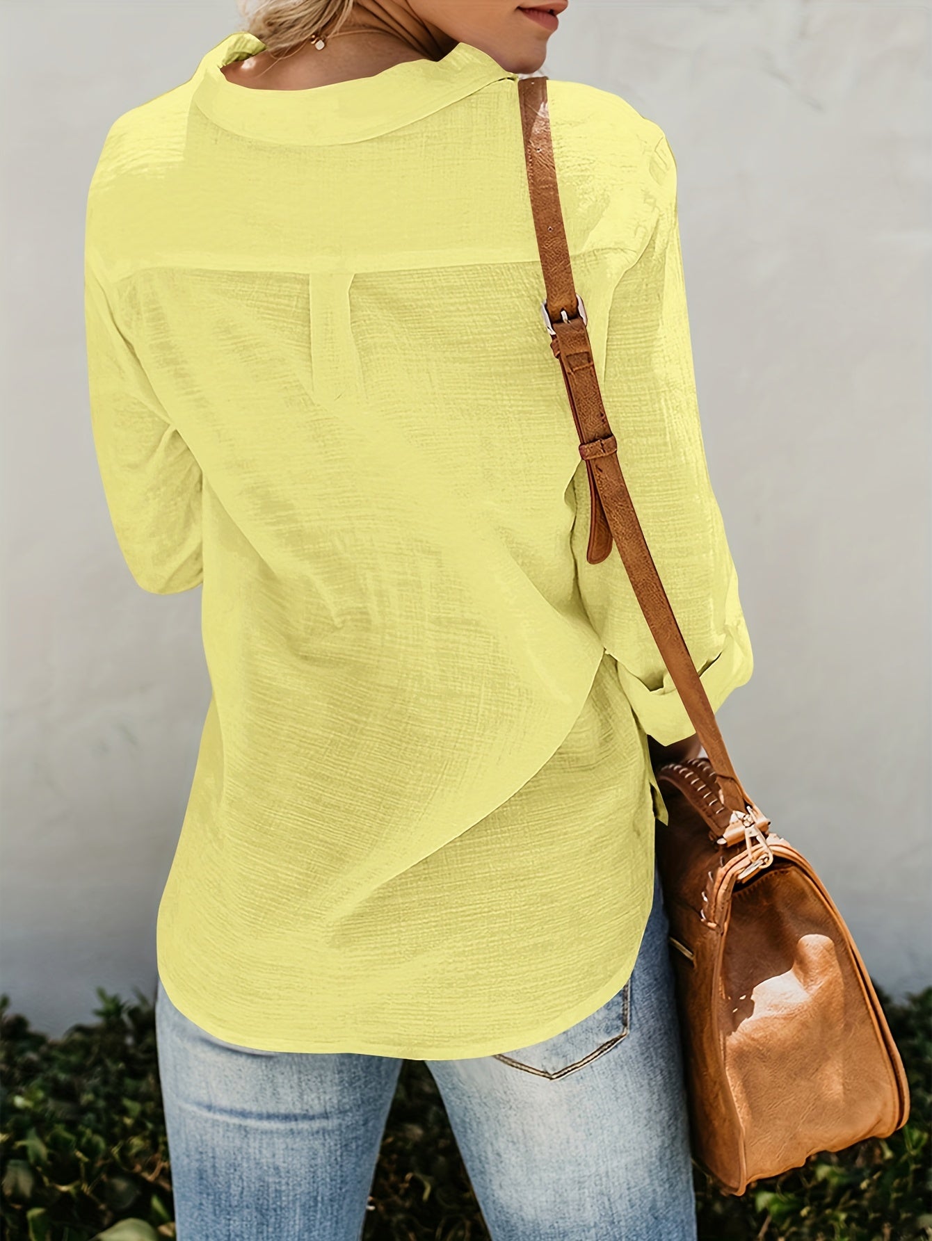 Blusa Con Escote En V, Cierre Con Botones Y Bolsillos Frontales Para Mujer | Ideal Para Uso Diario O Trabajo