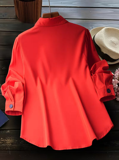 Camisa Monopetto Con Cuello Clásico Y Mangas Largas Para Mujer | Ideal Para Oficina Y Uso Diario
