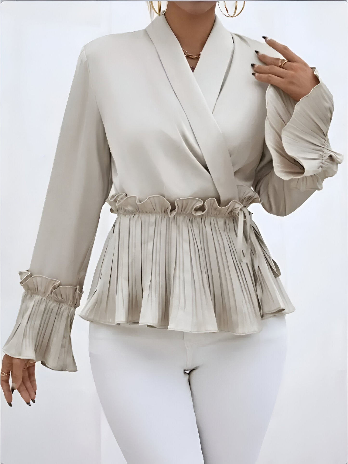 Blusa Con Cuello En V Y Cinturón Para Mujer | Ideal Para Uso Diario Y Profesional