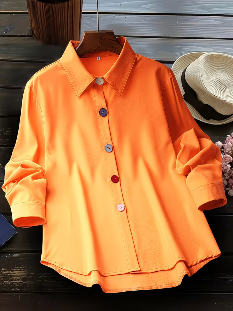 Camisa De Manga Larga Con Cuello Clásico Para Mujer | Ideal Para Uso Diario