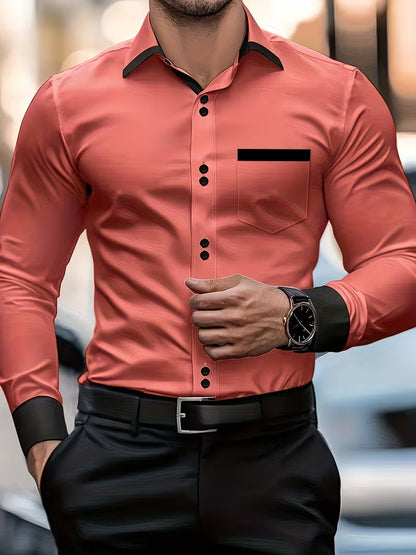 Camisa De Manga Larga Con Cierre De Botones Para Hombre | Ideal Para Uso Profesional Y Social