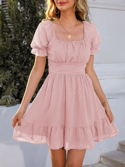 Vestido Mini Con Textura Plumetí Y Manga Corta Para Mujer | Ideal Para Uso Diario Y Verano