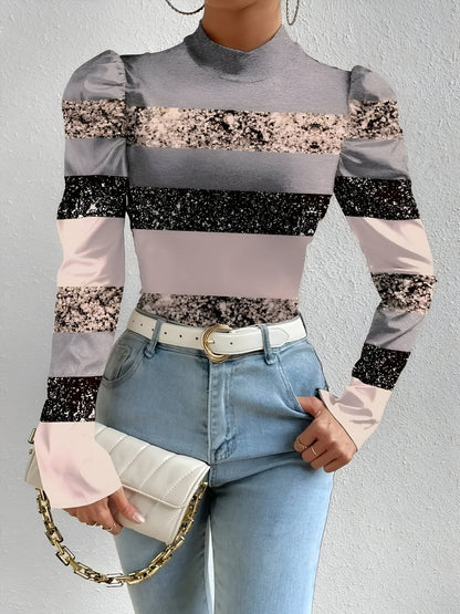 Blusa Con Motivo Floral Y Mangas Abullonadas Para Mujer | Ideal Para Uso Diario Y Salidas