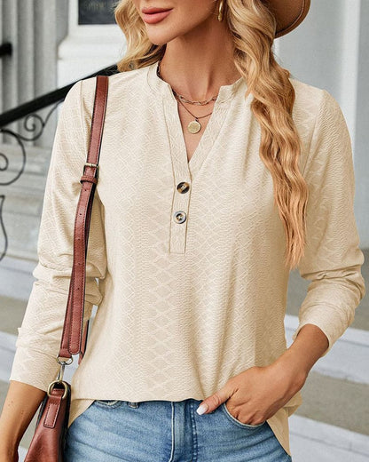 Blusa de Mangas Largas con Cuello en V y Cierre de Botones para Mujeres | Ideal para Uso Diario y Trabajo Informal