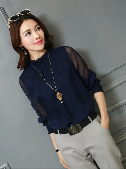 Blusa Con Manches Largas Y Detalles Ondulados Para Mujer | Ideal Para Uso Diario O Profesional