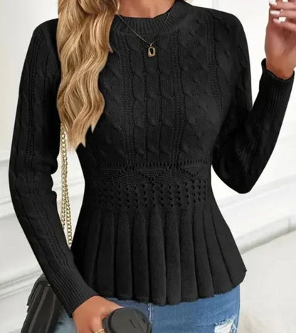 Jersey De Manga Larga Con Dobladillo Peplum Y Patrón Trenzado Para Mujer | Ideal Para Uso Diario Y Superposición