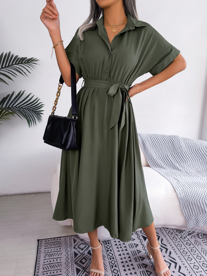 Vestido Camisero Midi con Cinturón Ajustable para Mujer | Ideal para Uso Diario y Oficina