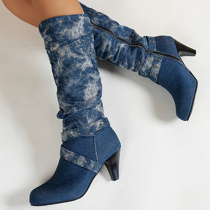 Botas de Tacón Medio para Mujer con Diseño Tejido | Ideal para Varias Temporadas