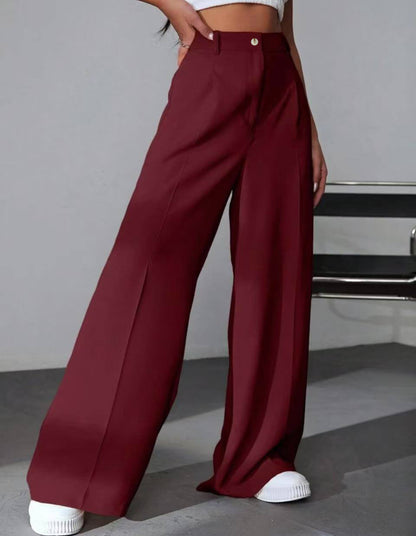 Pantalón De Pierna Ancha Con Pliegues Frontales Y Tiro Alto Para Mujer | Ideal Para Uso Profesional Y Diario