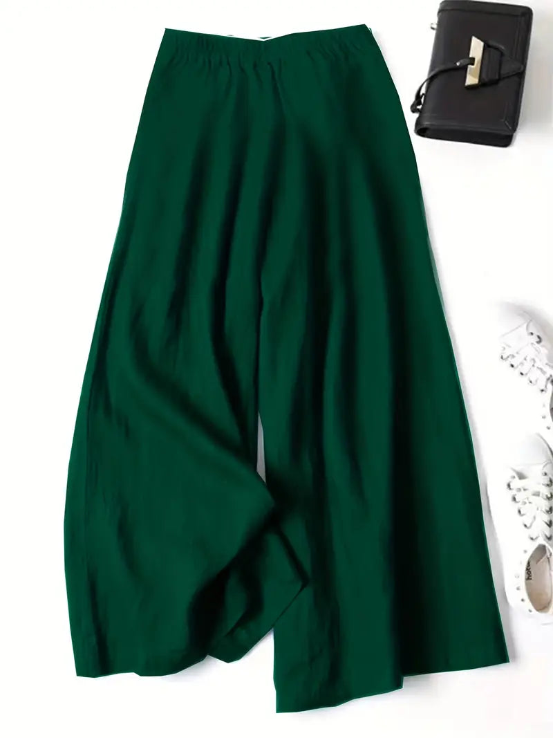 Pantalón De Corte Amplio Con Cintura Elástica Trasera Y Bolsillos Laterales Para Mujer | Ideal Para Uso Diario