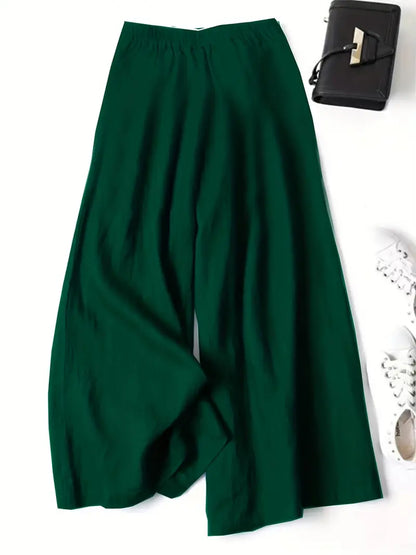Pantalón De Corte Amplio Con Cintura Elástica Trasera Y Bolsillos Laterales Para Mujer | Ideal Para Uso Diario
