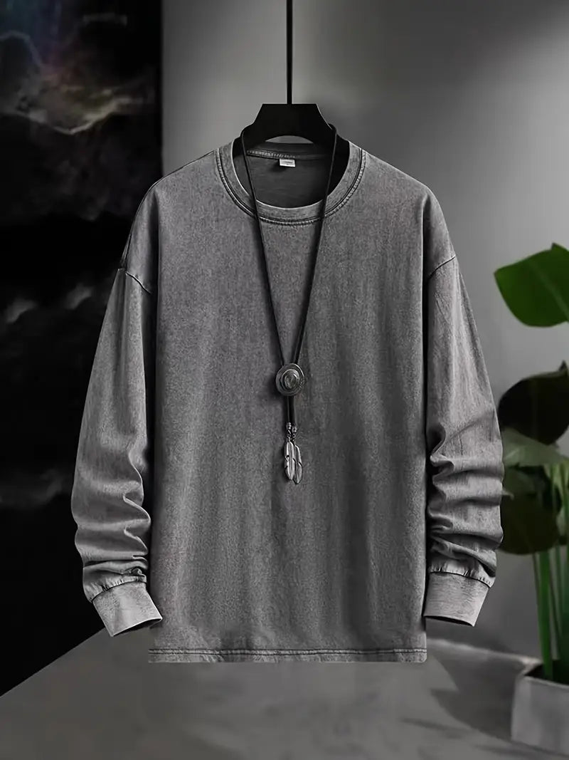 Camisa de Manga Larga con Efecto de Color Deslavado para Hombre | Ideal para Uso Diario
