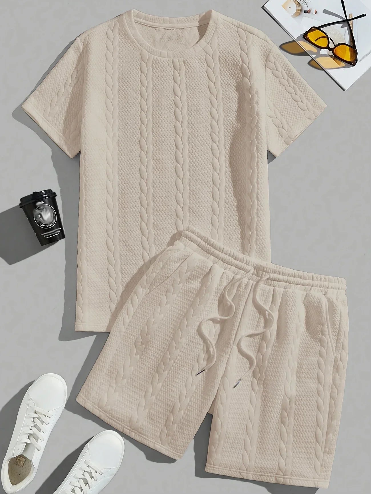 Conjunto de Dos Piezas con Motivo Trenzado en Relieve para Mujer | Ideal para Uso Diario