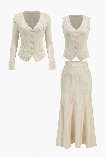 Conjunto de Tres Piezas con Blazer, Chaleco y Falda para Mujer | Ideal para Uso Diario y Profesional