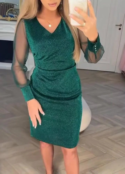 Vestido Midi Con Escote En V Y Mangas Transparentes Para Mujer | Ideal Para Uso Diario Y Actividades Sociales