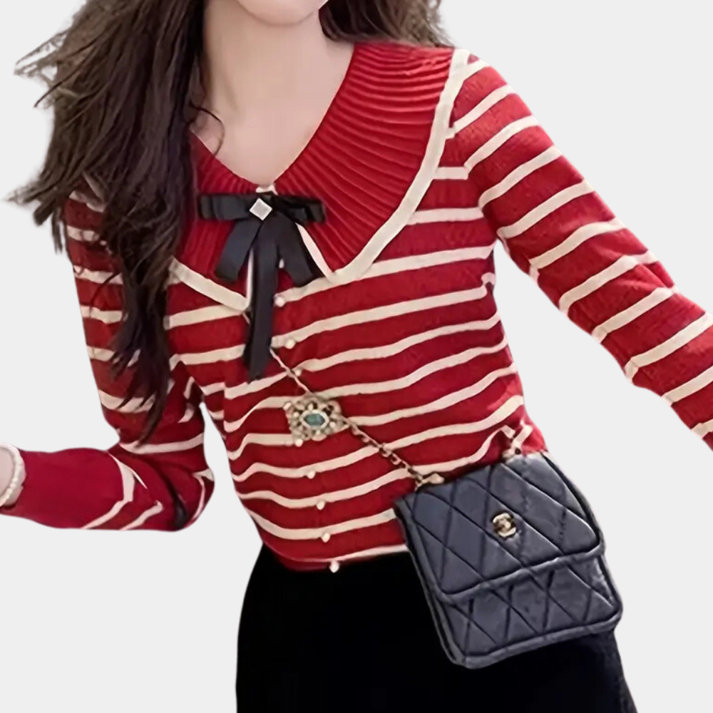 Jersey de Rayas con Nudo y Cierre de Botones para Mujer | Ideal para Uso Diario