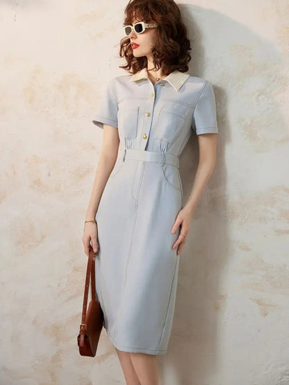 Vestido Camisero Midi con Manga Corta para Mujer | Ideal para Uso Diario y Trabajo