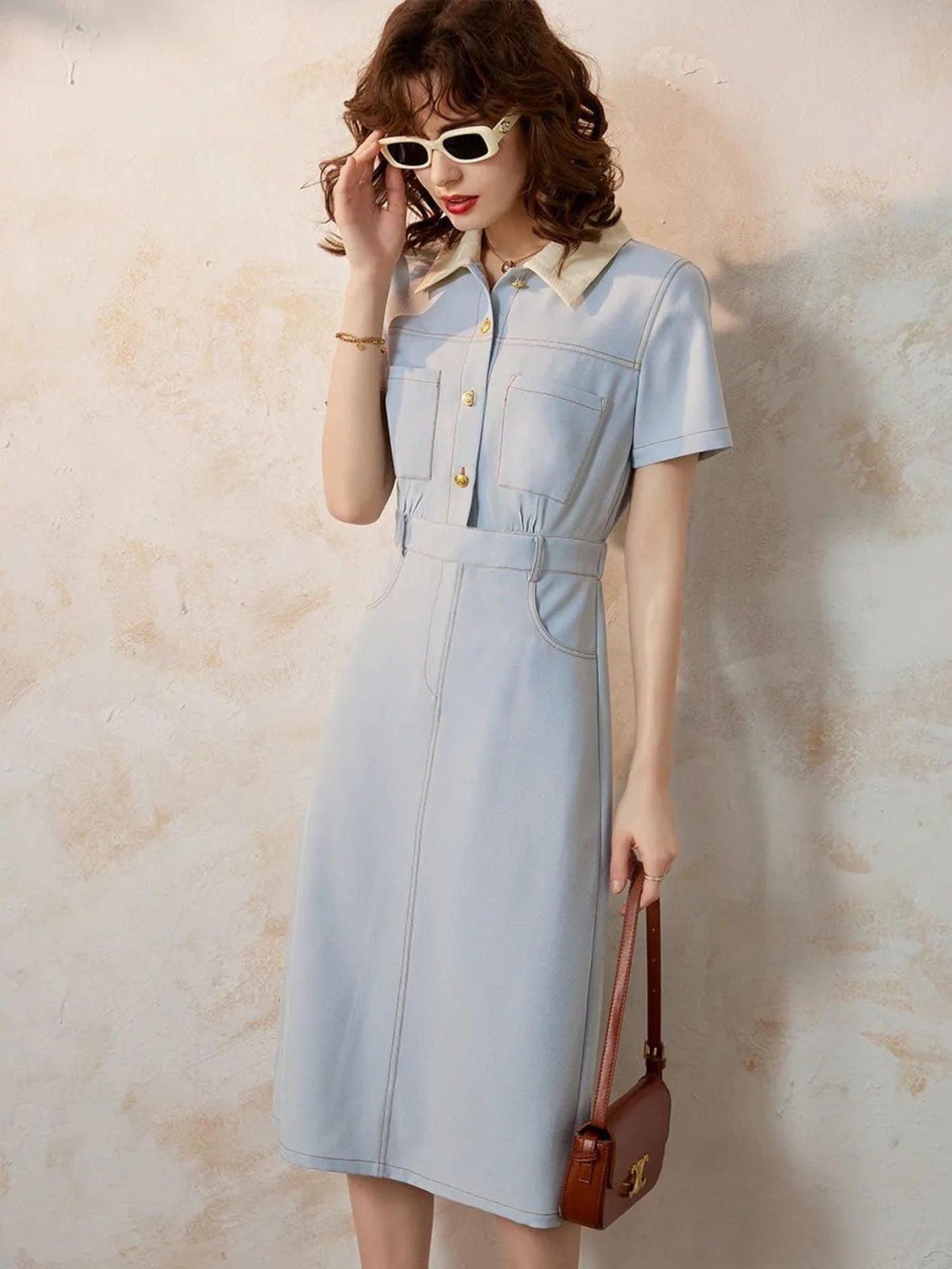 Vestido Camisero Midi con Manga Corta para Mujer | Ideal para Uso Diario y Trabajo