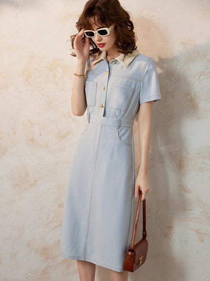 Vestido Camisero Midi con Manga Corta para Mujer | Ideal para Uso Diario y Trabajo
