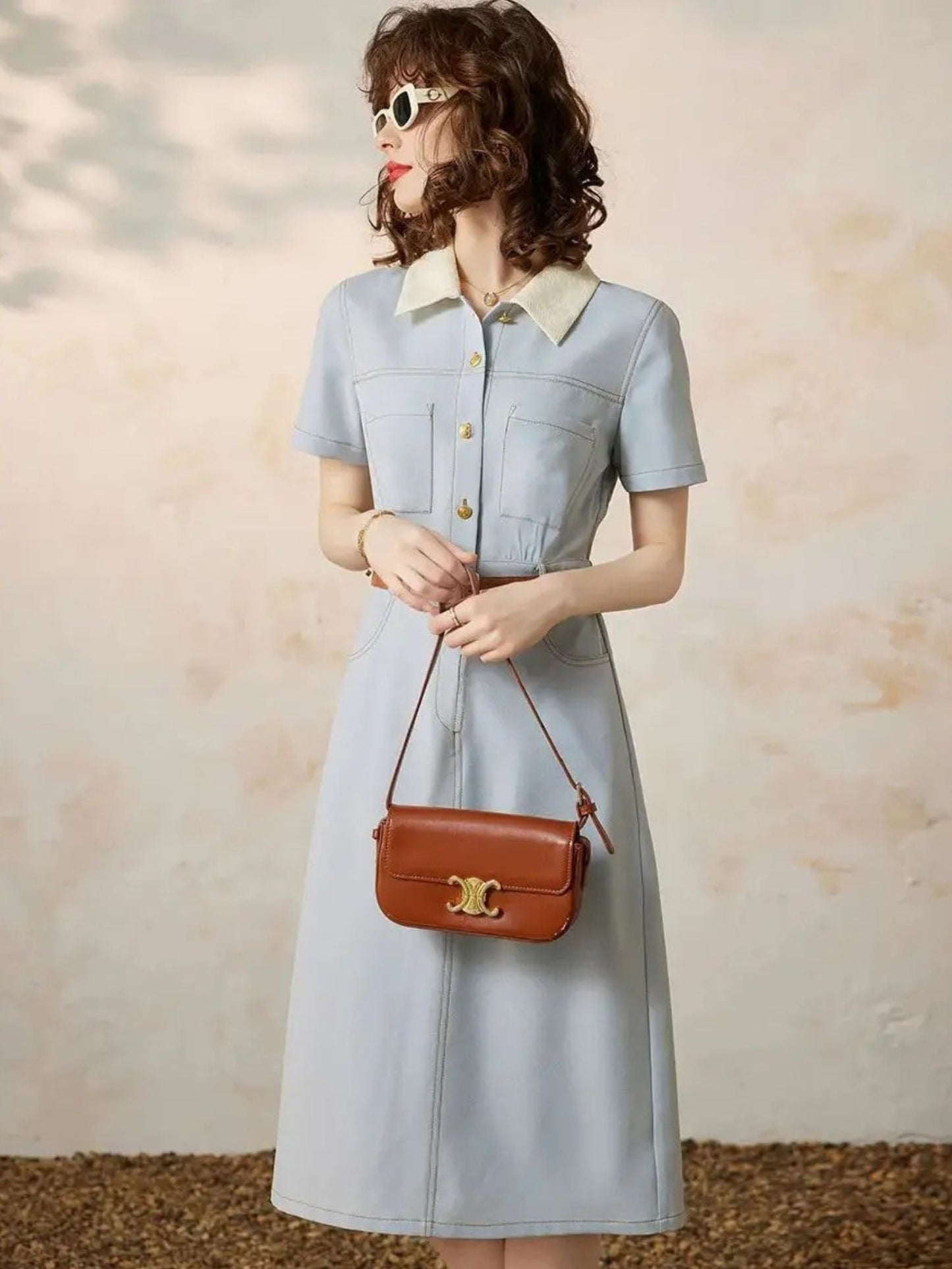 Vestido Camisero Midi con Manga Corta para Mujer | Ideal para Uso Diario y Trabajo