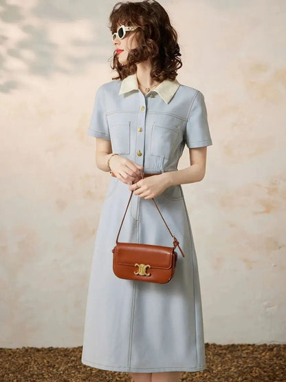 Vestido Camisero Midi con Manga Corta para Mujer | Ideal para Uso Diario y Trabajo