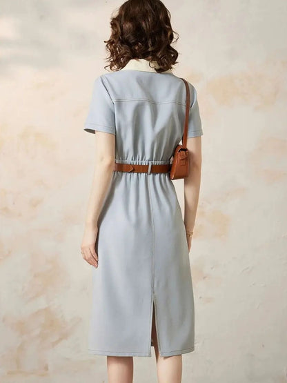 Vestido Camisero Midi con Manga Corta para Mujer | Ideal para Uso Diario y Trabajo