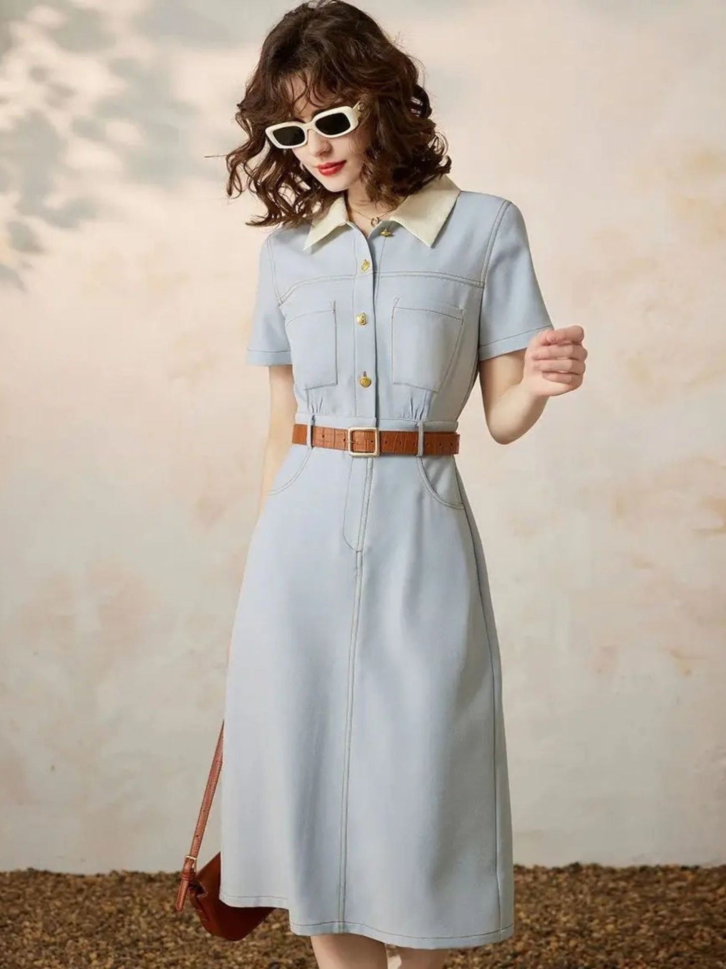 Vestido Camisero Midi con Manga Corta para Mujer | Ideal para Uso Diario y Trabajo