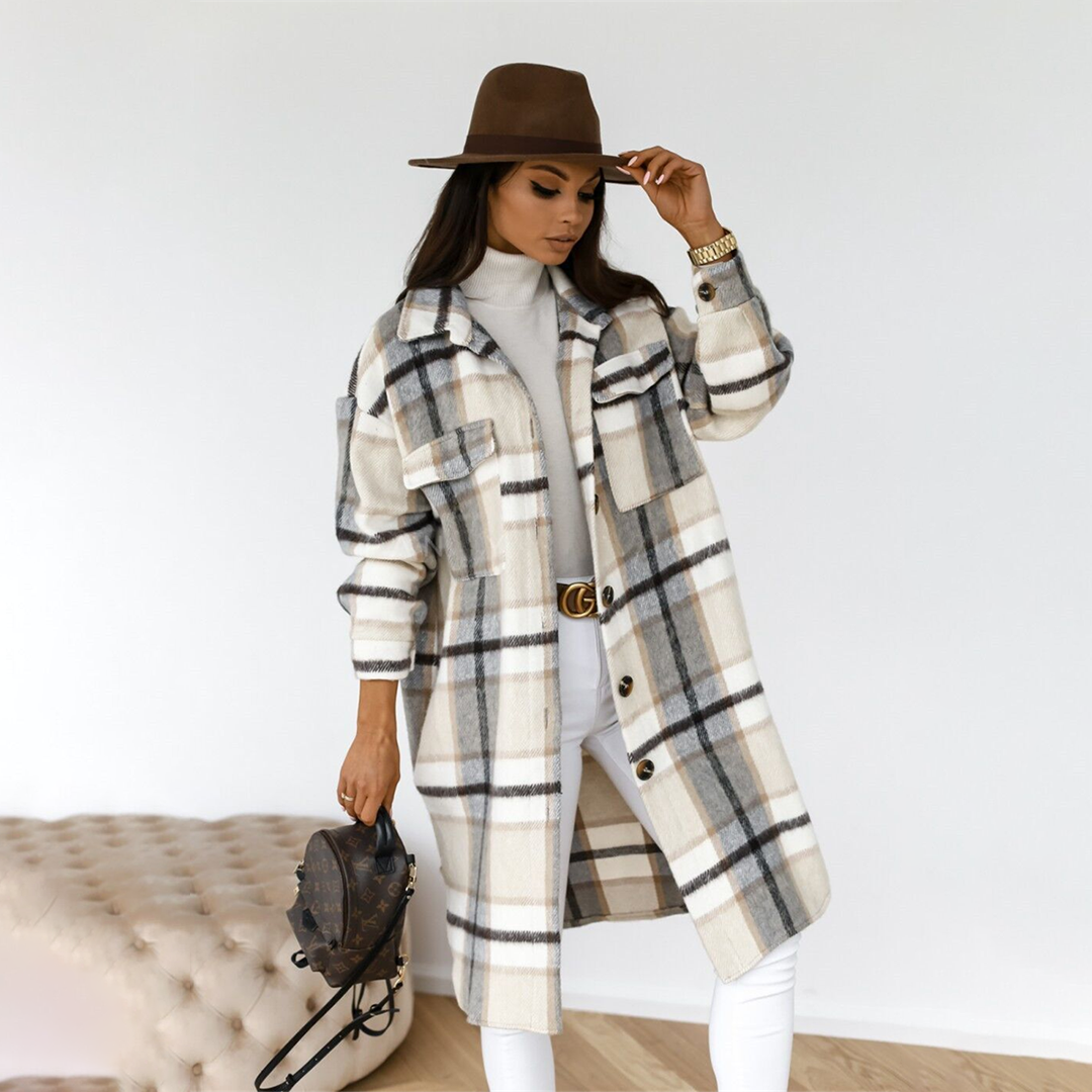 Abrigo Largo con Estampado de Cuadros para Mujer | Ideal para Estaciones Frescas