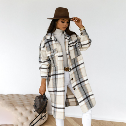 Abrigo Largo con Estampado de Cuadros para Mujer | Ideal para Estaciones Frescas