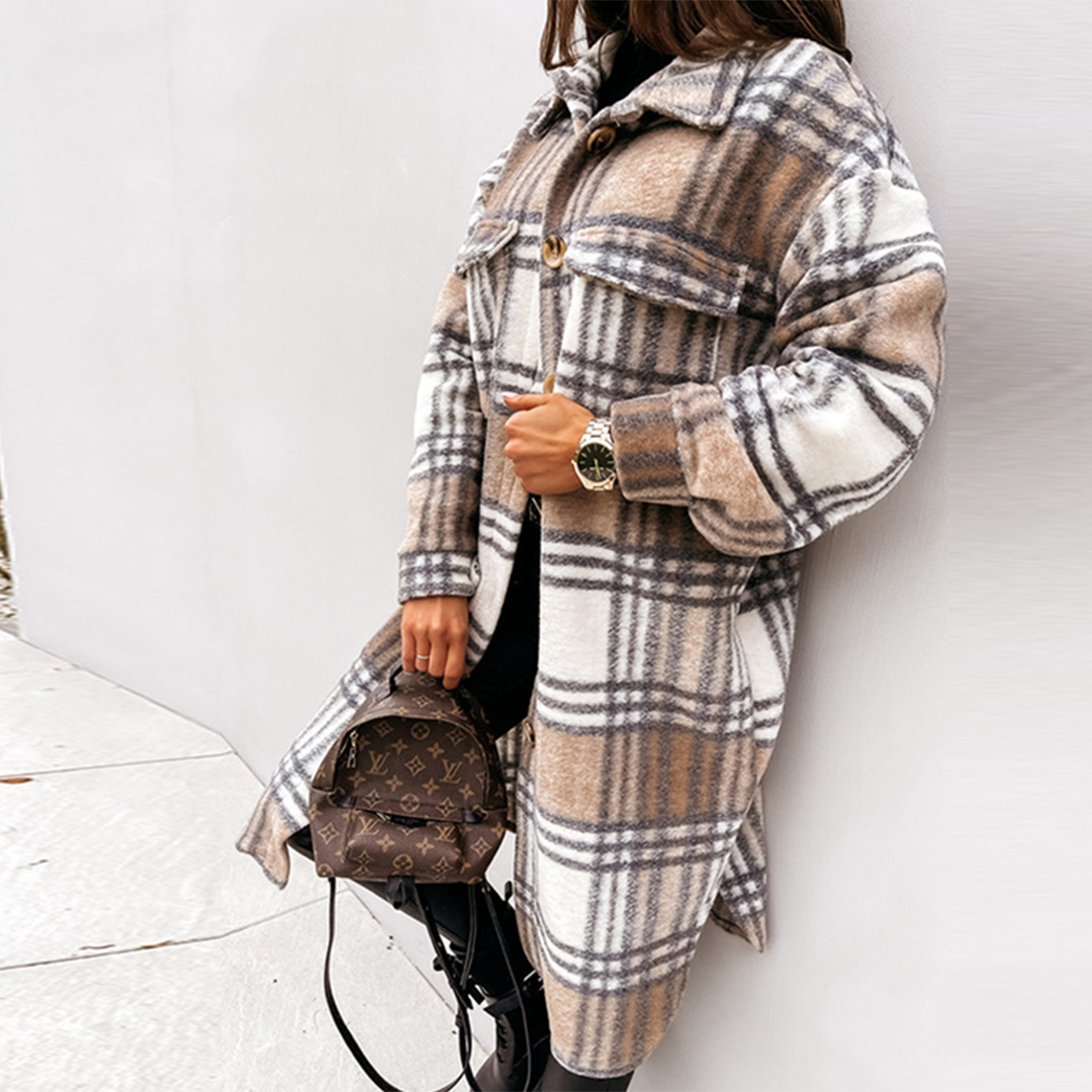 Abrigo Largo con Estampado de Cuadros para Mujer | Ideal para Estaciones Frescas
