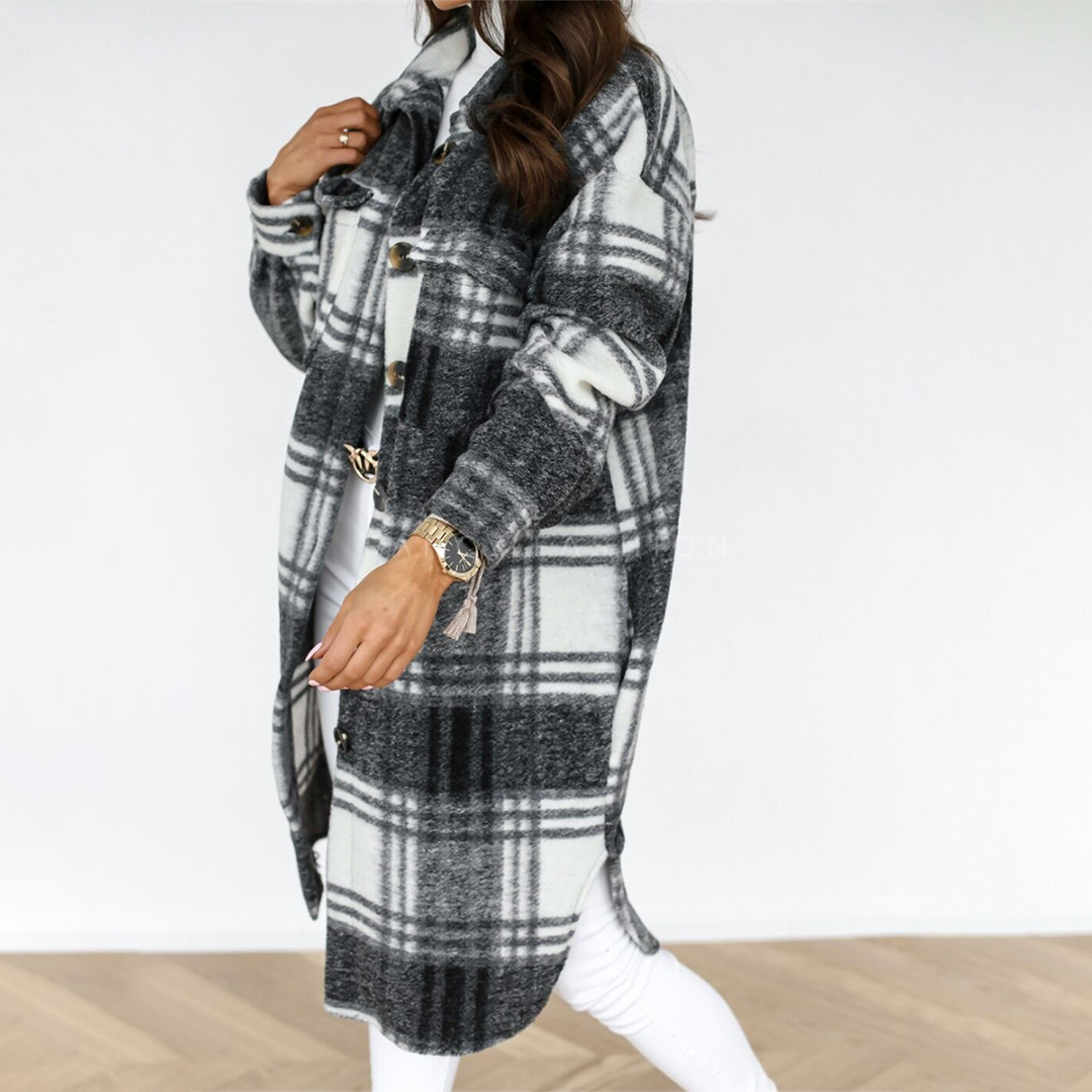 Abrigo Largo con Estampado de Cuadros para Mujer | Ideal para Estaciones Frescas