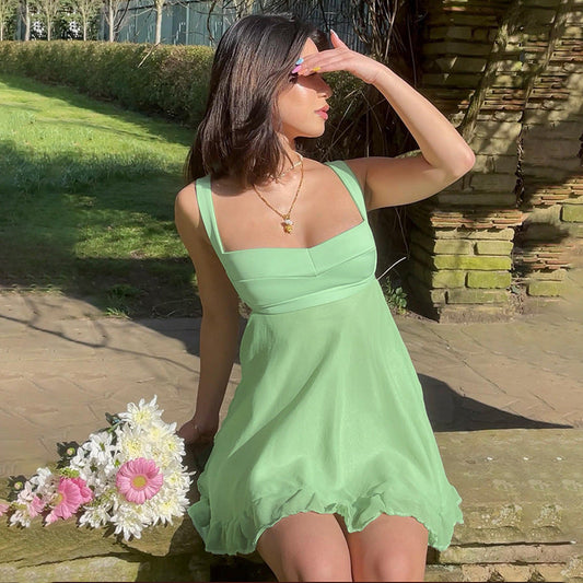 Vestido Corto Con Corte Evasé Y Escote Cuadrado Para Mujer | Ideal Para Uso Diario Y Verano