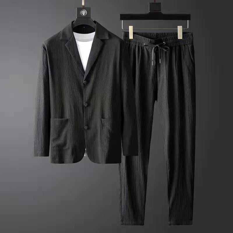 Conjunto de Blazer con Cierre de Dos Botones y Pantalón con Cintura Elástica para Hombre | Ideal para Uso Profesional o Diario