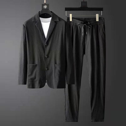 Conjunto de Blazer con Cierre de Dos Botones y Pantalón con Cintura Elástica para Hombre | Ideal para Uso Profesional o Diario