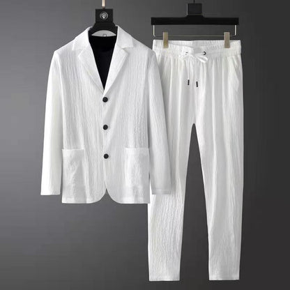 Conjunto de Blazer con Cierre de Dos Botones y Pantalón con Cintura Elástica para Hombre | Ideal para Uso Profesional o Diario
